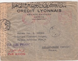 1949.  LETTRE . EGYPTE.  CRÉDIT LYONNAIS  AGENCE DU CAIRE. CENSURE ARABE. EMA CREDIT LYONNAIS LE CAIRE 0.32  /  1820 - Storia Postale