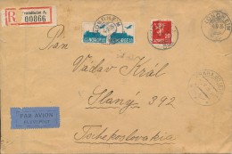 K6576 - Norway (1935) Trondheim (R-letter To Czechoslovakia); 2x Postmark: Bahnpost Berlin-Sassnitz, Praha 82 Airport - Briefe U. Dokumente