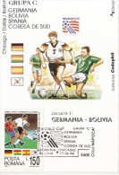 SOCCER, USA'94 WORLD CUP, GERMANY-BOLIVIA GAME, CM, MAXICARD, CARTES MAXIMUM, 1994, ROMANIA - 1994 – Estados Unidos