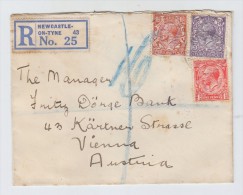 Great Britain/Austria NEWCASTLE-ON-TYNE 3 COLORS FRANKING COVER 1926 - Brieven En Documenten