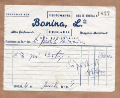 Papel Publicidade Loja PERFUMARIA DROGARIA BONINA - COVILHA (Guarda) 1940s PORTUGAL - Portugal