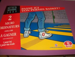 CHALAND. Affiche PUB Quick - La Prévention Routière - Amiga 500 - Passe Ici Ton Permis Basket !.1989. Verso Effet Miroir - Posters