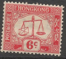 Hong Kong. 1938-63 Postage Due. 6c MH (Toned Gum). Sideways Mult Script CA W/M.  SG D8 - Impuestos