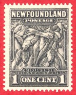 Canada Newfoundland # 184 - 1 Cent - Mint H F - Dated  1932-37 - Codfish / Morue - 1908-1947