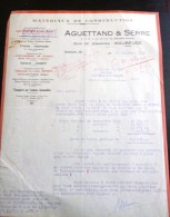 MAUBEUGE FACTURE AGUETTAND § SERRE QUAI DE JEMMAPES MATERIAUX DE CONSTRUCTIONS B.T.P. ARDOISES TUILES CARRIERE CIME - Other & Unclassified