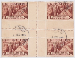 1936-176 CUBA. REPUBLICA. 1936. Ed.282CH. 8c ZONA FRANCA MATANZAS. CUEVAS CAVERN CENTRO DE HOJA CENTER OF SHEET.USED. - Usati