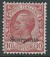 1912 EGEO SCARPANTO EFFIGIE 10 CENT MNH ** - M57-5 - Egée (Scarpanto)