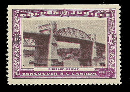 B04-32 CANADA Vancouver Golden Jubilee 1936 MNH 06 Burrard Bridge 1 - Local, Strike, Seals & Cinderellas