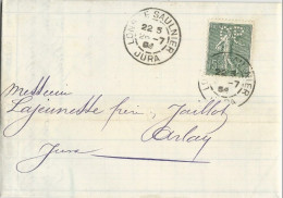 1904 - JURA - SEMEUSE PERFOREE CP De CAMILLE PROST Sur LETTRE De LONS LE SAUNIER Pour ARLAY - Brieven En Documenten