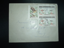 LETTRE TP POISSONS 0,10 X2 + TP OISEAUX BERGERONNETTE 0,05 OBL.MEC. + OBL. 2-12-1963 MONTE-CARLO - Brieven En Documenten