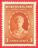 Canada Newfoundland # 187 - 3 Cents - Mint H VF - Dated  1932-37 - Queen Mary / Reine Mary - 1908-1947