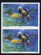 S. Vincent Gren. 1985, Tourism Sport, Diving, Fish, 1val IMPERFORATED In Pair - Plongée