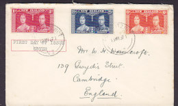 New Zealand FITZROY 1937 Cover Brief GVI. Coronation Issue Complete Set - Cartas & Documentos