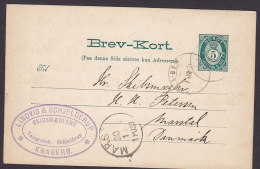 Norway Postal Stationery Ganzsache Entier LINDVIG & SCHJELDERUP Skibsmæglere KRAGERØ 1891 MARSTAL Denmark (2 Scans) - Interi Postali