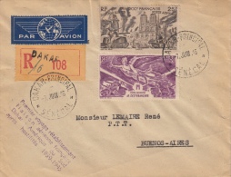 Lettre Recommandée 7.VI.1946 Premier Voyage Liaison Française Dakar - Amérique Du Sud - Cartas & Documentos