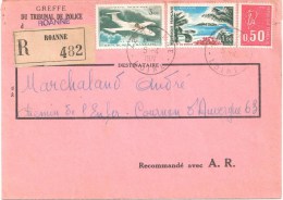 3450 ROANNE Loire Formule Recommandée AR Du Greffe Du Tribuna De Police Ob 5 4 1971 Bequet Yv 1664 1646 PA39 - Lettres & Documents