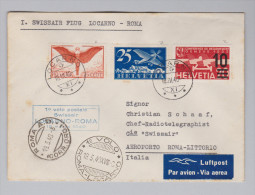 Schweiz Flugpost 1.Swissairflug 1940-03-18 Locarno-Rom Frankatur - Eerste Vluchten
