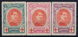 Belgium:  OBP 132 - 134  MH/* Falz/ Charniere Mi 110 - 112 1912 - 1914-1915 Cruz Roja