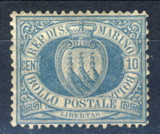 San Marino 1877 N. 3A C. 10 Oltremare MH Gomma Originale, Ben Centrato, Freschissimo, Firmato A Diena Catalogo € 22 - Neufs