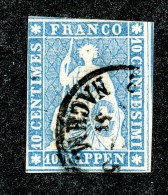 10027  Switzerland 1855 Zumstein #23Ca  (o)  Michel #14 IIAyob Milch Blau - Usados