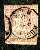 10052  Switzerland 1857 Zumstein #24F  (o)  Michel #15 Bzm  Thin Paper Green Thread - Usati
