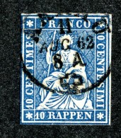 10068  Switzerland 1862 Zumstein #23G  (o)  Michel #14 IIBym - Usati