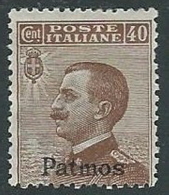 1912 EGEO PATMO EFFIGIE 40 CENT MH * - K148 - Egeo (Patmo)