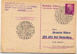 EUROPA LIÈGE 1970 Auf DDR P74 A Antwort-Postkarte ZUDRUCK BÖTTNER #1 - Herdenkingsdocumenten