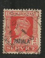 Patiala Princely State, India,Patiala Ovpt. KG VI 2As Service, Used, As Scan - Patiala