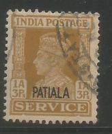 Patiala Princely State, India,Patiala Ovpt. KG VI 1A3Ps Service, Used, As Scan - Patiala