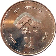 VISIT NEPAL YEAR 1998 RUPEES 5 COPPER COIN NEPAL 1997 KM-1117 UNCIRCULATED UNC - Nepal