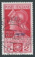 1930 EGEO PATMO USATO FERRUCCI 5 LIRE - U27-4 - Egeo (Patmo)