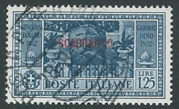1932 EGEO SCARPANTO USATO GARIBALDI 1,25 LIRE - U27-6 - Egée (Scarpanto)