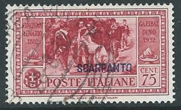 1932 EGEO SCARPANTO USATO GARIBALDI 75 CENT - U27-6 - Egée (Scarpanto)