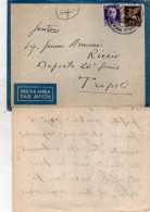 1940  LETTERA VIA AEREA DA   CAGLIARI  X TRIPOLI  CON TESTO  +  UFFICIO CONTROLLO POSTA MILITARE AERONAUTICA - Marcophilia (AirAirplanes)