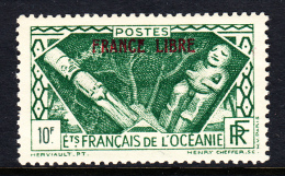 French Polynesia MH Scott #133 FRANCE LIBRE Overprint Black On 10fr Idols - Unused Stamps