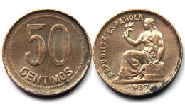 50 Centimos 1937. Espagne/Espana. Republic. Bronze - 50 Centimos