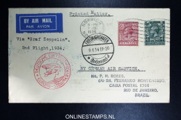 Graf Zeppelin 2 Sudamerikafahrt  1934 Sieger 250   Norwich To Rio - Brieven En Documenten