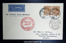 Graf Zeppelin 11. Sudamerikafahrt  1934 Sieger 283   Liverpool To Recife  Vertragsstaatenpost - Lettres & Documents