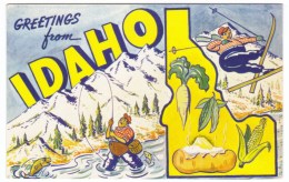 Map Of Idaho, Fishing Potato Themes, C1950s Vintage Postcard - Autres & Non Classés
