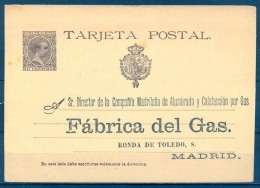 1890 , MADRID , ENTERO POSTAL E.P. 27 , PRE IMPRESIÓN PRIVATIZADA , FÁBRICA DEL GAS - 1850-1931