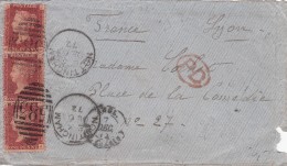 Nottingham To Lyon, France. Cover Con Vari Timbri +PD Rosso. 1872 - Storia Postale