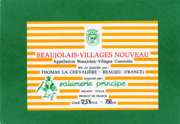 ETIQUETTE Neuve Beaujolais-Villages Nouveau Importé Par Jalumerie Pr Mise En Bouteille ParTHOMAS LA CHEVALIERE (Beaujeu) - Beaujolais