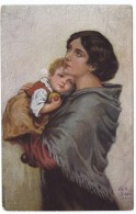 Willi Scheuermann Artist Signed, 'Vaterlos' 'Fatherless', Mother And Child, C1910s Vintage Postcard - Scheuermann, Willi