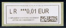 ATM-NABANCO, IER, NANTES BEAULIEU, LR 0.01€, Complément LETTRE RECOMMANDEE, Code DATAMATRIX SUR PAPIER THERMIQUE BLANC, - 2010-... Illustrated Franking Labels