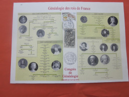CAD COMMEMORATIF 7 MAI 2001 GENEALOGIE DES ROIS DE FRANCE BLOC FEUILLET 2 TIMBRES Congrés De Généalogie Marseille - Afgestempeld