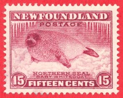 Canada Newfoundland # 195 - 15 Cents - O F/VF - Dated  1932-37 - Harp Seal Pup / Bébé Phoque - 1908-1947