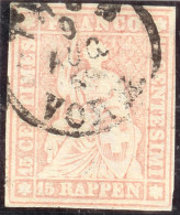 Schweiz Strubel 1859 15Rp. Zu#24Gc Fingerhut-O Thun - Gebraucht