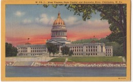 West Virginia State Capitol And Kanawha River, Charleston, Unused Linen Postcard [17096] - Charleston