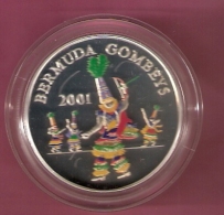 BERMUDA 5 DOLLAR 2001 AG PROOF MULTICOLOUR GOMBAY DANCERS OPL. 3500 PCS (SCRATCHES ON CAPSEL) - Bermudes